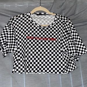 fuck your bad vibes checkered crop top